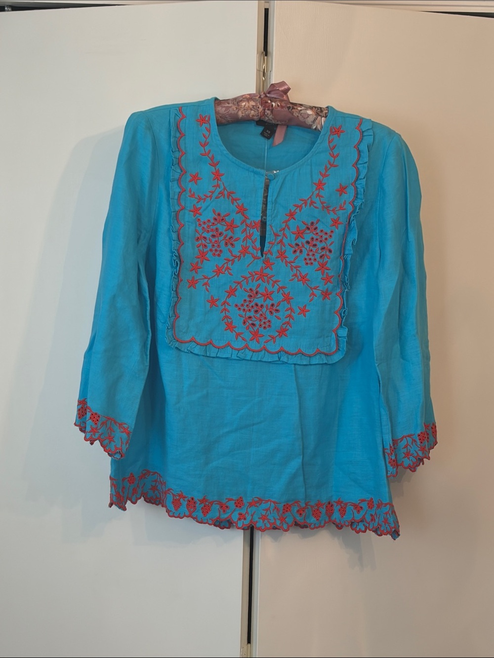 Embroidered Turquoise Women's Tunic Top - Brand: